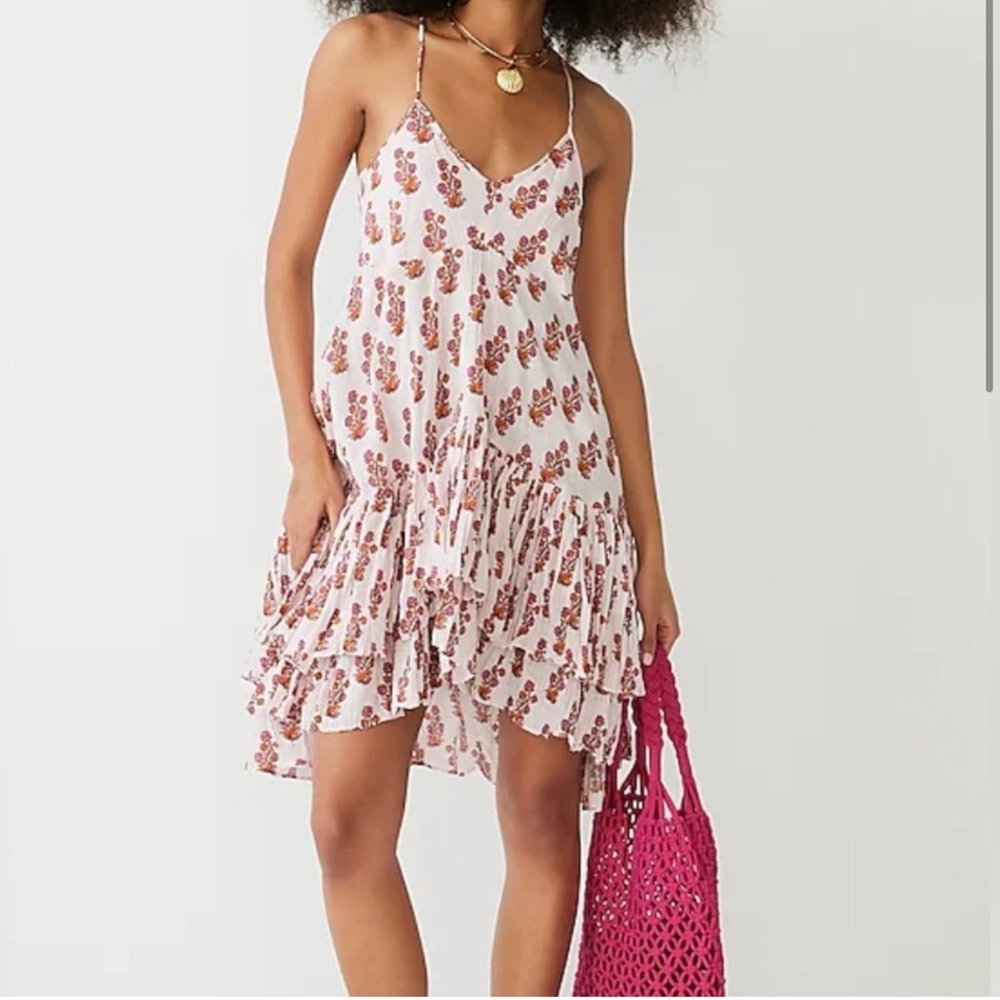 Women's Pink Floral Tiered Spaghetti-Strap Dress